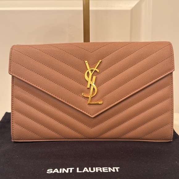 Yves Saint Laurent Handbags - NEW YSL WOC TAN GHW CASSANDRE CHEVRON ENVELOPE